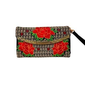Rose Floral‎ Embroidered Wristlet